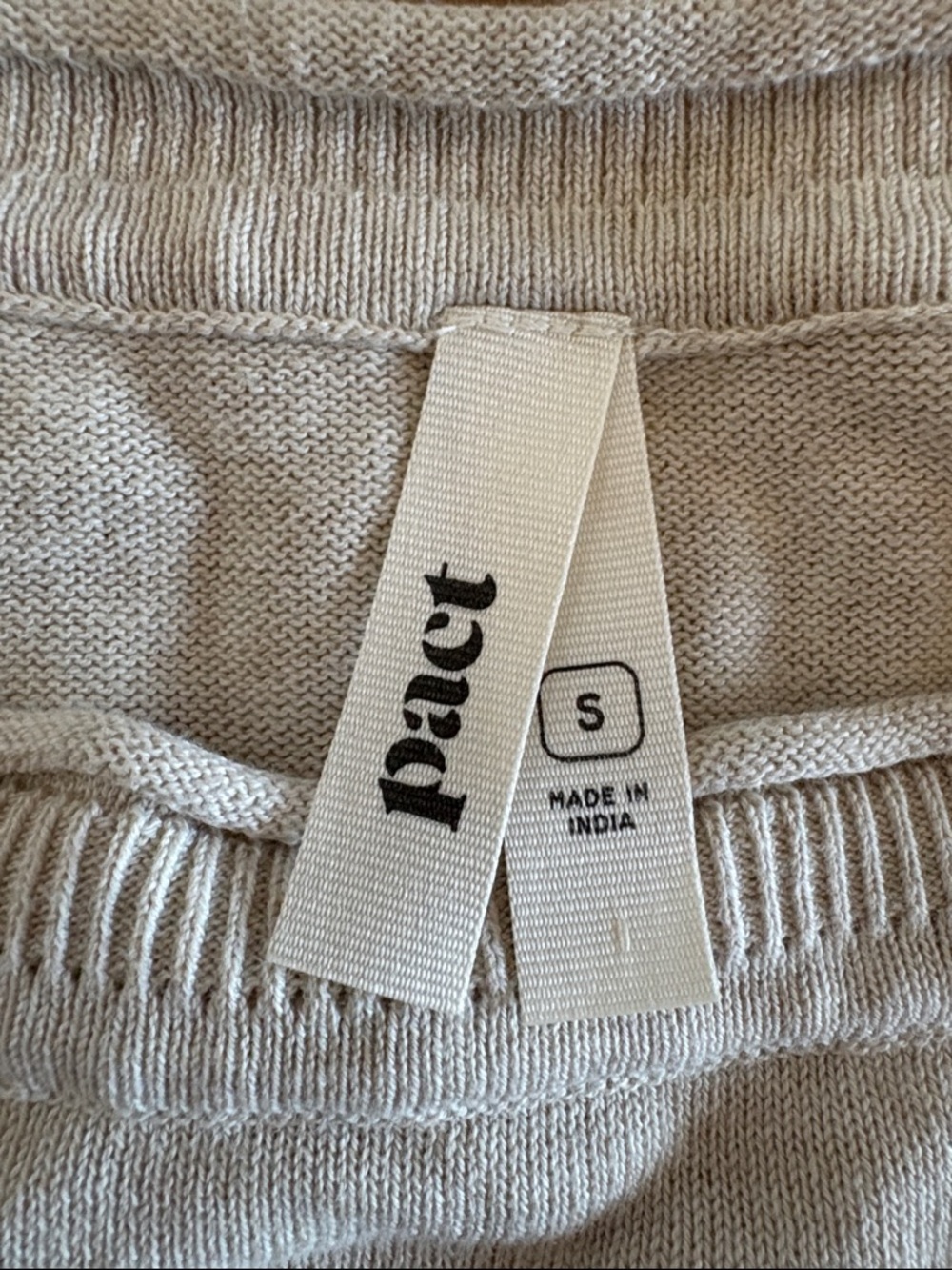 Pact Cream Knit Cropped Mock Neck Sweater Size Small Organic Cotton Flawed - Picture 2 of 9